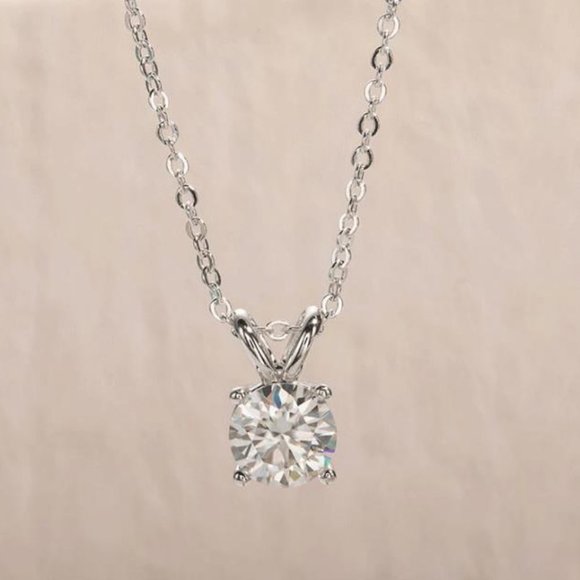 Certified 1ct. t.w. Moissanite Diamond Solitaire 4 Prone Pendant Necklace NEW - Picture 3 of 13
